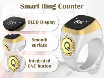 Anlising Smart Ring Counter, Smart Tasbih, Muslim Islamic Prayer Smart Rings, Tasbih Counter Smart Ring, Tasbeeh Smart Counter, Digital Electronic Smart Tally Counter for Prayer (White,20MM)