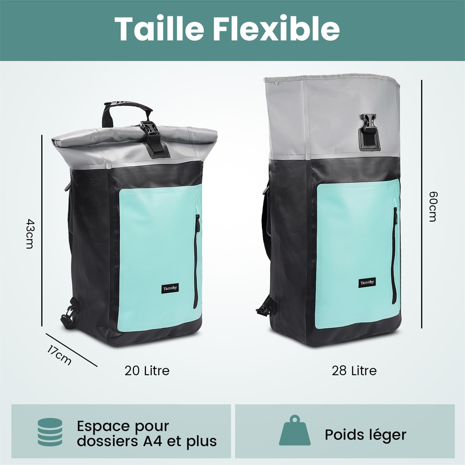 Sacoche Velo Porte Bagage Arriere 100% Imperméable avec Compartiment pour Ordinateur Portable 2 en 1 Sac à Dos & Sacoche Vélo Arriere pour Vélo, Déplacements Quotidiens, Voyages (Menthe, 28L)
