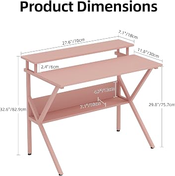 CAIYUN 70cm Computer Desk, Home Office Desk for Home, Small Desk for Spaces, Pink Small Table with Monitor Stand