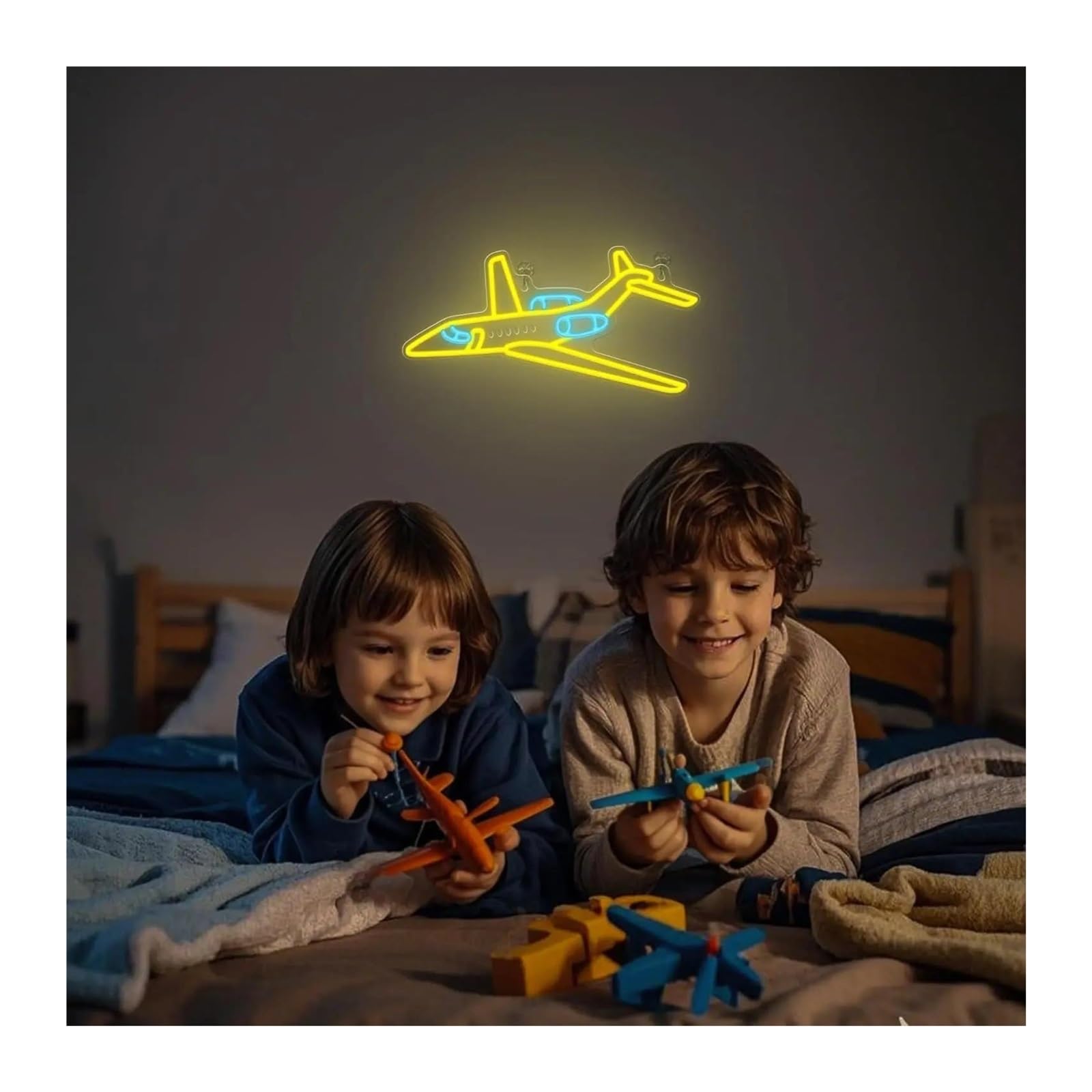Decoración Lámparas Letrero De Neón De Avión, Luces Amarillas Y Azules Regulables Con Alimentación Por USB, Para Dormitorio Infantil, Sala De Juegos, Tienda, 43.4x24cm
