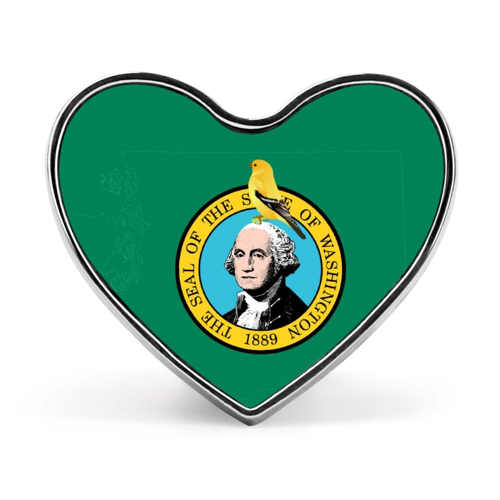 Washington Flag Map Cute Lapel Pins Heart Brooch Tie Suit Dress Accessories for Men Women Wedding Birthday