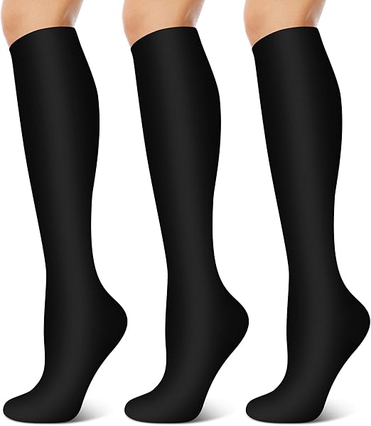 3 Pairs Compression Socks for Women & Men 15-20 mmHg- Best Support for Nurses, Running, Hiking, Recovery & Flight Socks