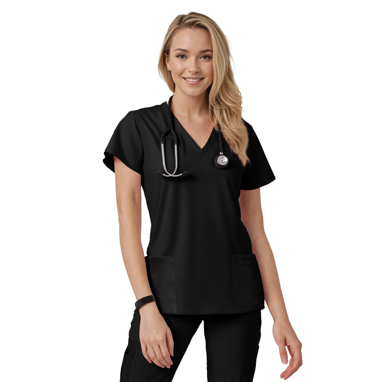 Eipnare Scrub Tops for Women - V-Neck Top Scrubs with 4 Pockets, Soft Fabric Women’s Medical Scrub Top, Easy Care