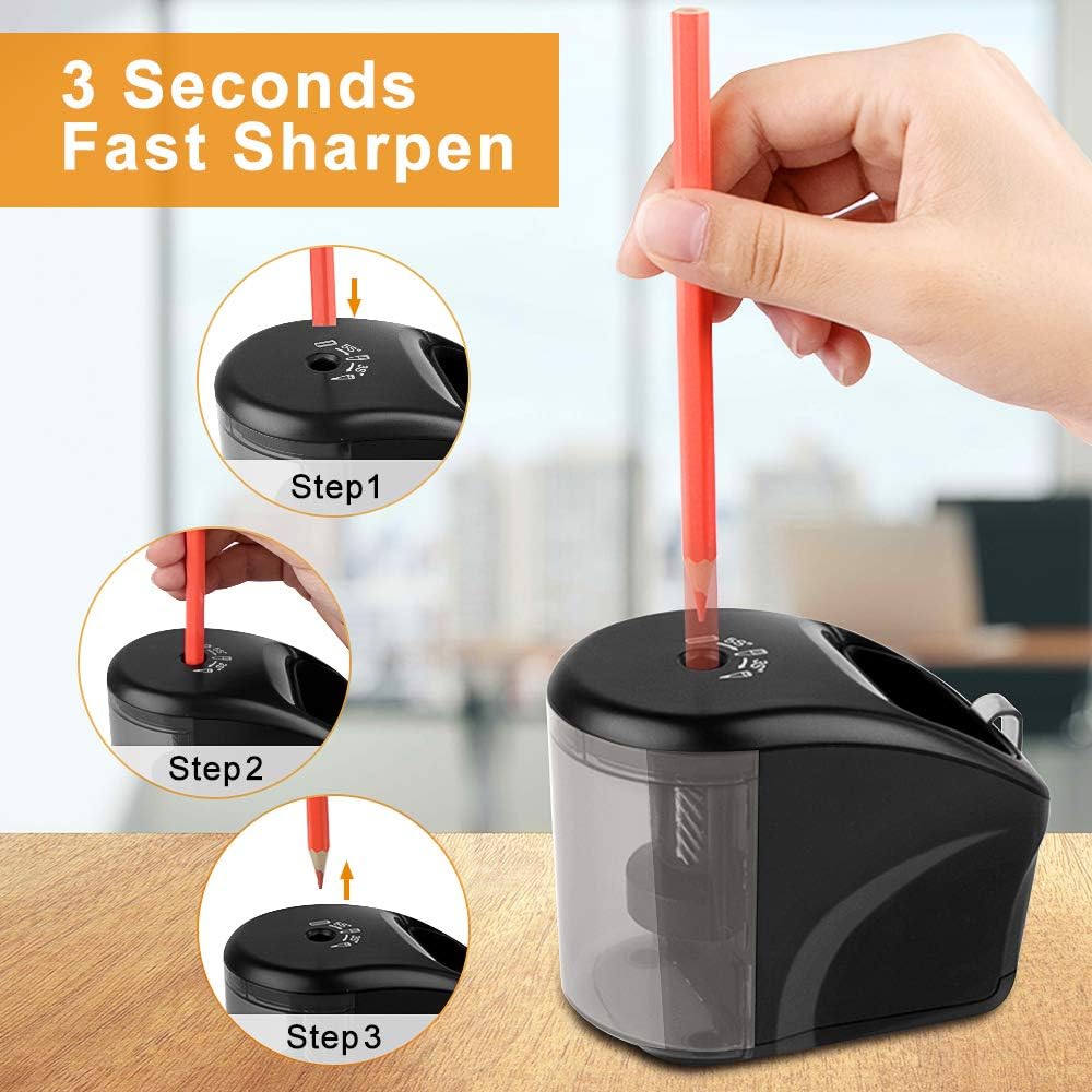 Electric Pencil Sharpener, Power Adapter(Include)/Battery Operated Pencil Sharpener with Pencil Holder,Heavy Duty Blade for Colored Pencils,Essential School Supply for Classroom Office Home