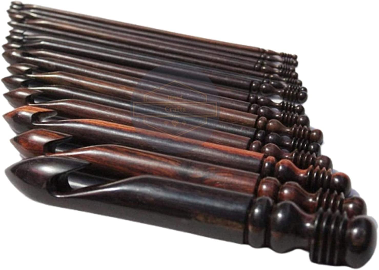 Drewniane szydełka zestaw ze skórzaną torbą – zestaw 15 sztuk w rozmiarach od 3,5 mm do 25 mm, szydełko z palisandru, druty do robienia na drutach, szydełkowanie i szydełkowanie