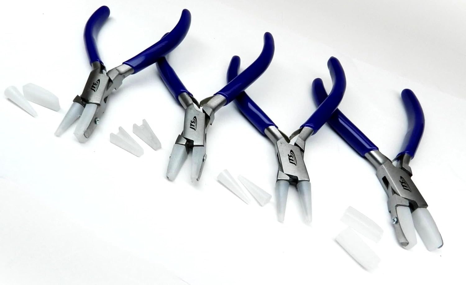 Nylon Jaw Pliers Set of 4 Jewelry Craft Bead Wire Working Bending Forming Hand Tools - Chain Nose Flat Nose Round Jaw Flat and Round with Extra Set of replaceable Nylon jaws Included with Each Plier