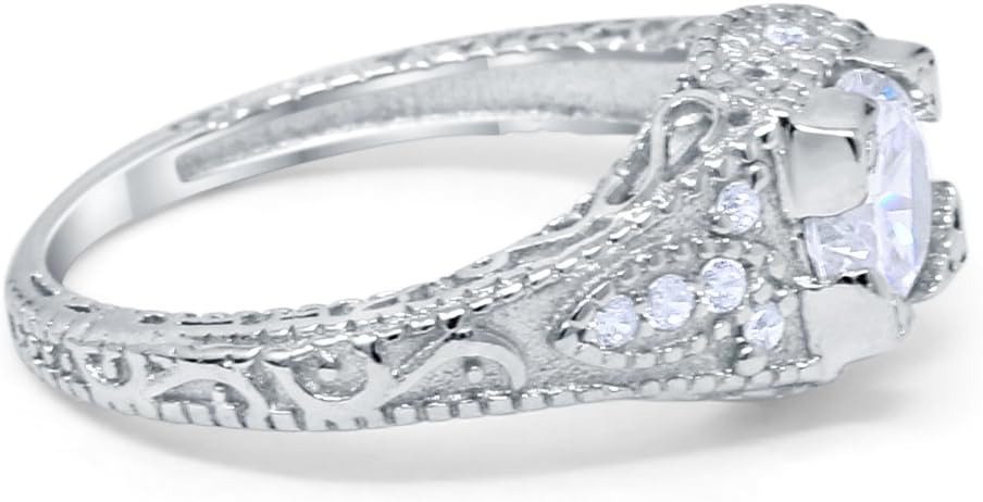 Blue Apple Co. Vintage Art Deco Design Solitaire Wedding Engagement Ring Round CZ 925 Sterling Silver