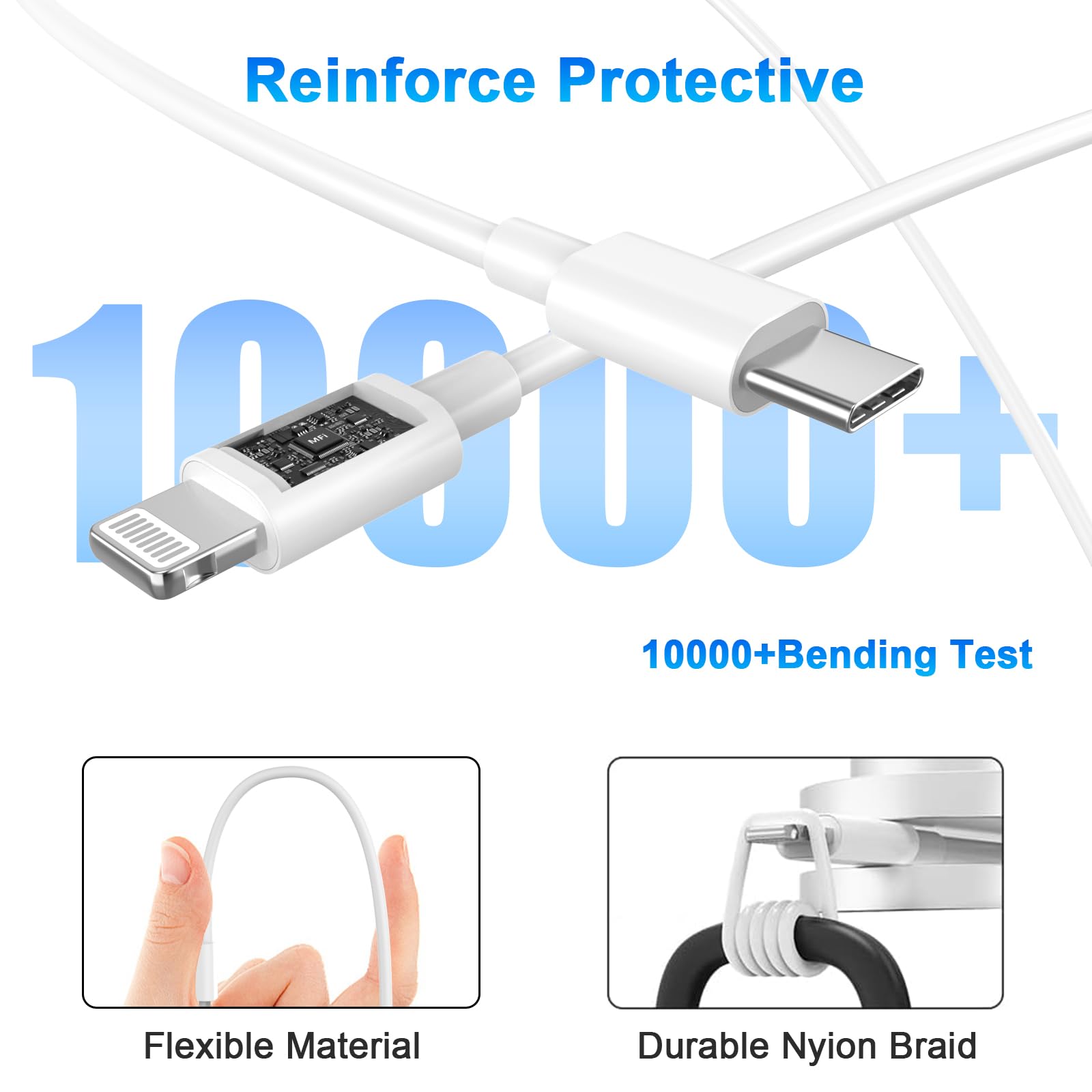 Chargeur Rapide iPhone 11 12 13 14,4Pack [Certifié Apple MFi ] Chargeur de Adaptateur avec 2M USB-C de données Lightning Cordon de Charge Compatible avec iPhone 14 13 12 11 Pro Max XS XR X