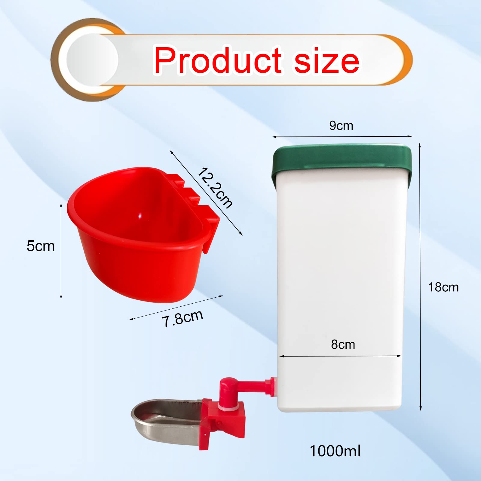 Borraccia automatica da 1 l per coniglio, antigoccia, sospesa, in metallo, per piccoli animali (1000 ml, tazza + mangiatoia)