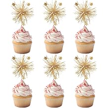 30 PackHappy Birthday Cake Toppers Foil Firework Cupcake Toppers Sparkle Drink Stirrers Flowers Cake Decoration Cocktail Food Fruit Toothpick for Cake Decoration Party Supplies