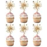 30 PackHappy Birthday Cake Toppers Foil Firework Cupcake Toppers Sparkle Drink Stirrers Flowers Cake Decoration Cocktail Food Fruit Toothpick for Cake Decoration Party Supplies