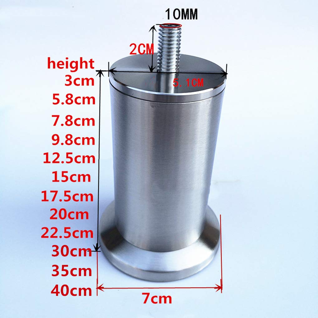 Confezione da 4 gambe per divano in acciaio inox da 60 cm, piedini rotondi resistenti con viti M10 per supporto dell'armadio, ideali per la casa e l'ufficio, finitura in metallo spazzolato