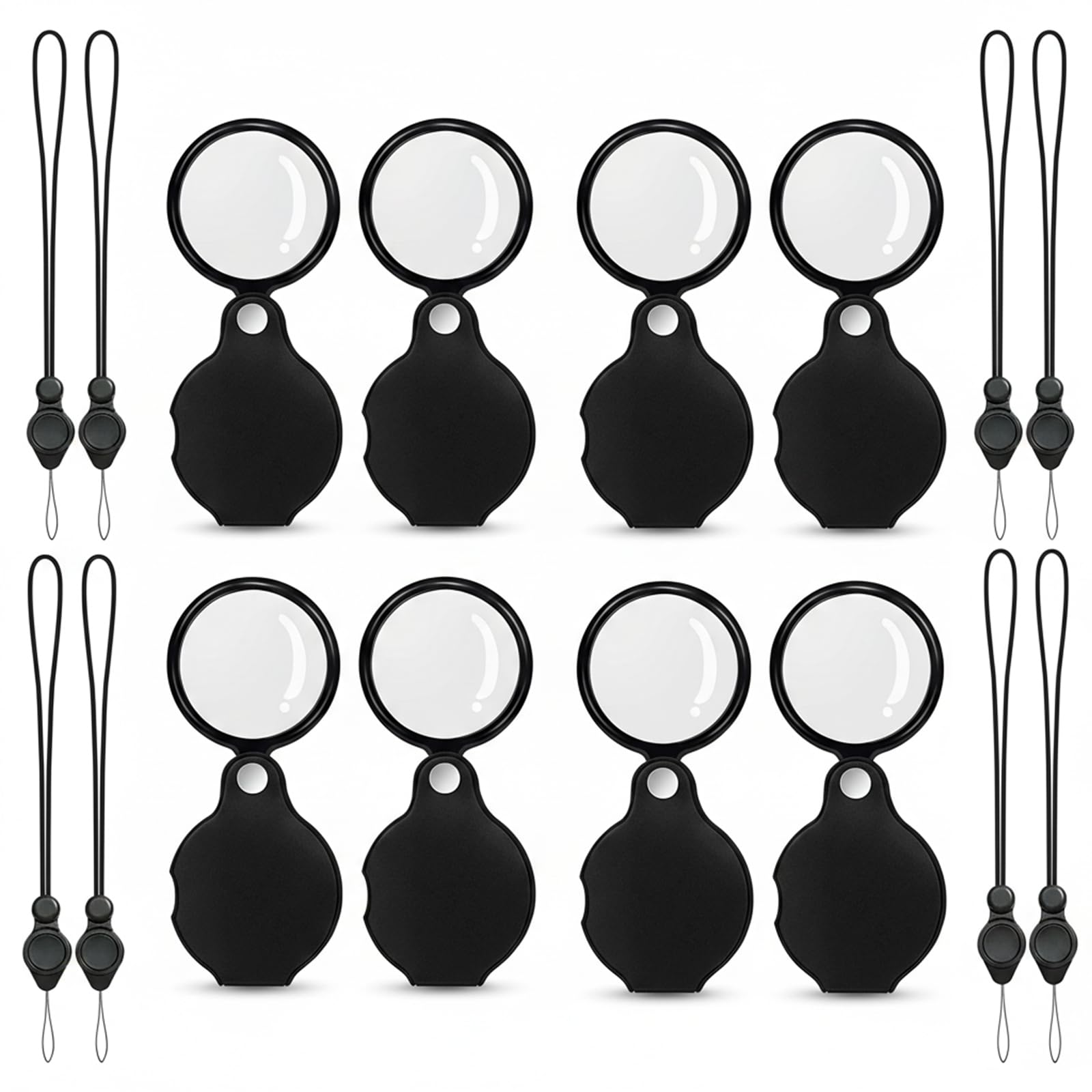 Elezeal10X Magnifying Glass, 8 Pack Small Handheld Magnifier with Lanyard, Portable Magnifier with Rotatable Black Protective Case, Pocket Magnifying Glass for Seniors Reading, Jewelry, Close Work