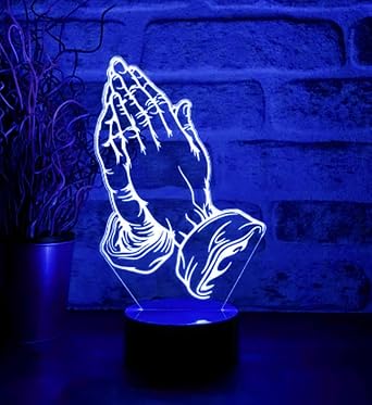 3D Pray Hand Night Light Lamp Illusion 7 Color Changing Touch Switch Table Desk Decoration Lamps Acrylic Flat ABS Base USB Cable Birthday Gift Toys