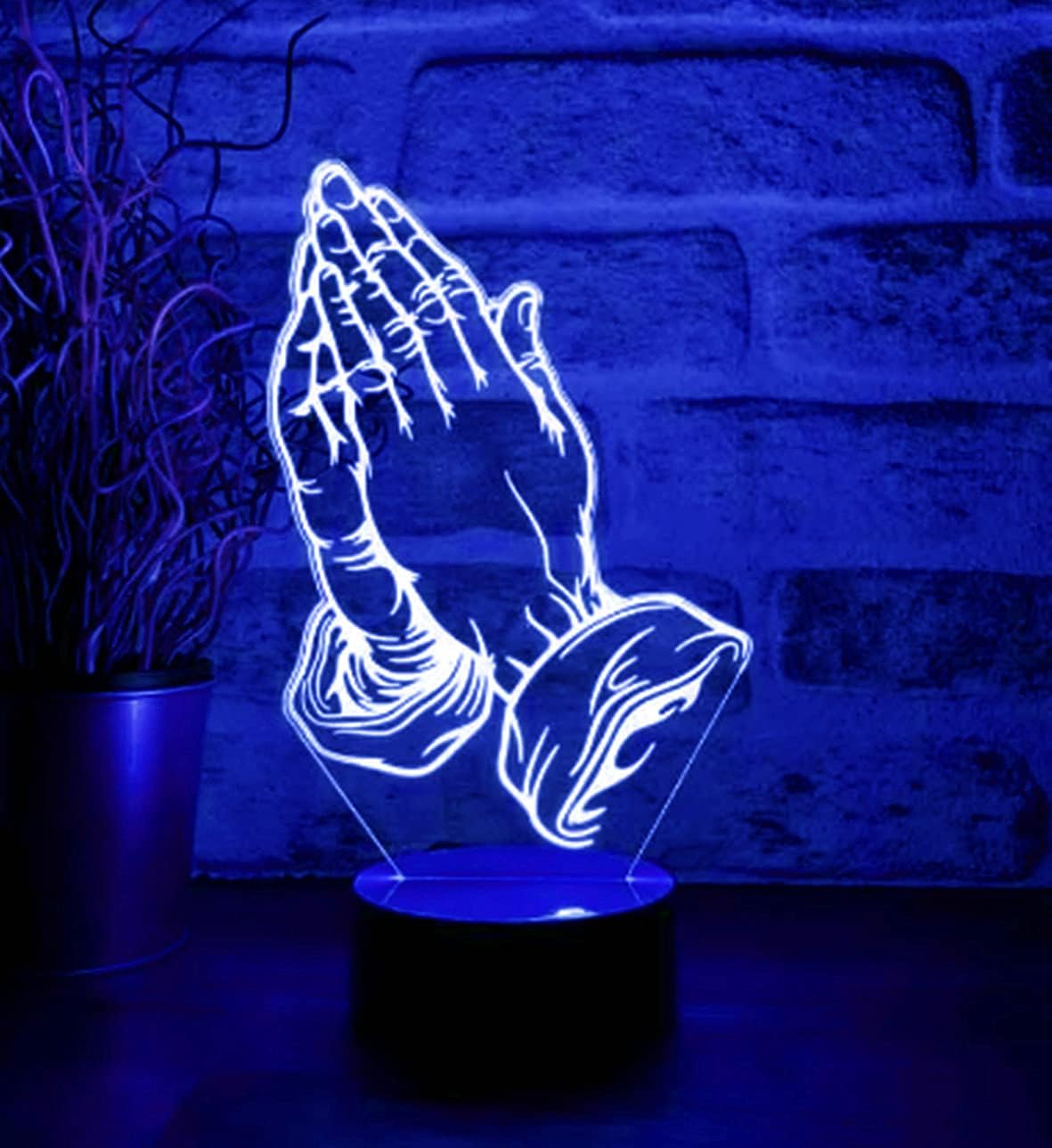 Jinnwell 3D Pray Hand Night Light Lamp Illusion 7 Color Changing Touch Switch Table Desk Decoration Lamps Acrylic Flat ABS Base USB Cable Birthday