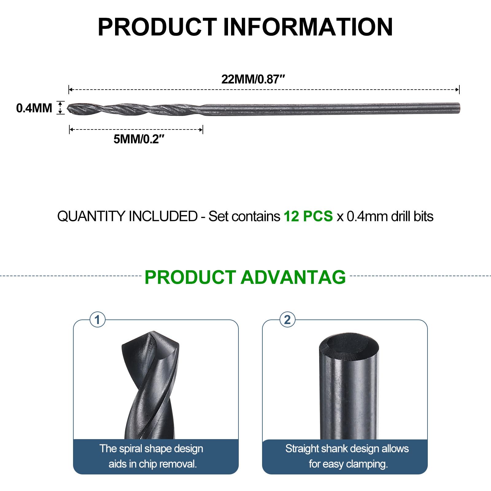 METALLIXITY Punta da Trapano (0,4mm) 12pz, Acciaio ad Alta Velocità 4241 (HSS) Gambo Dritto Nitruro Nero 118° per Legno Plastica Ferro Rame Alluminio Metallo Morbido Basso