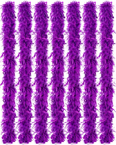 Juinte 6 Pcs Wedding Feather Boa 2.19 yd Turkey Chandelle Feather Boas Bulk Outfit Party Decors for Women Men Costumes(Purple)