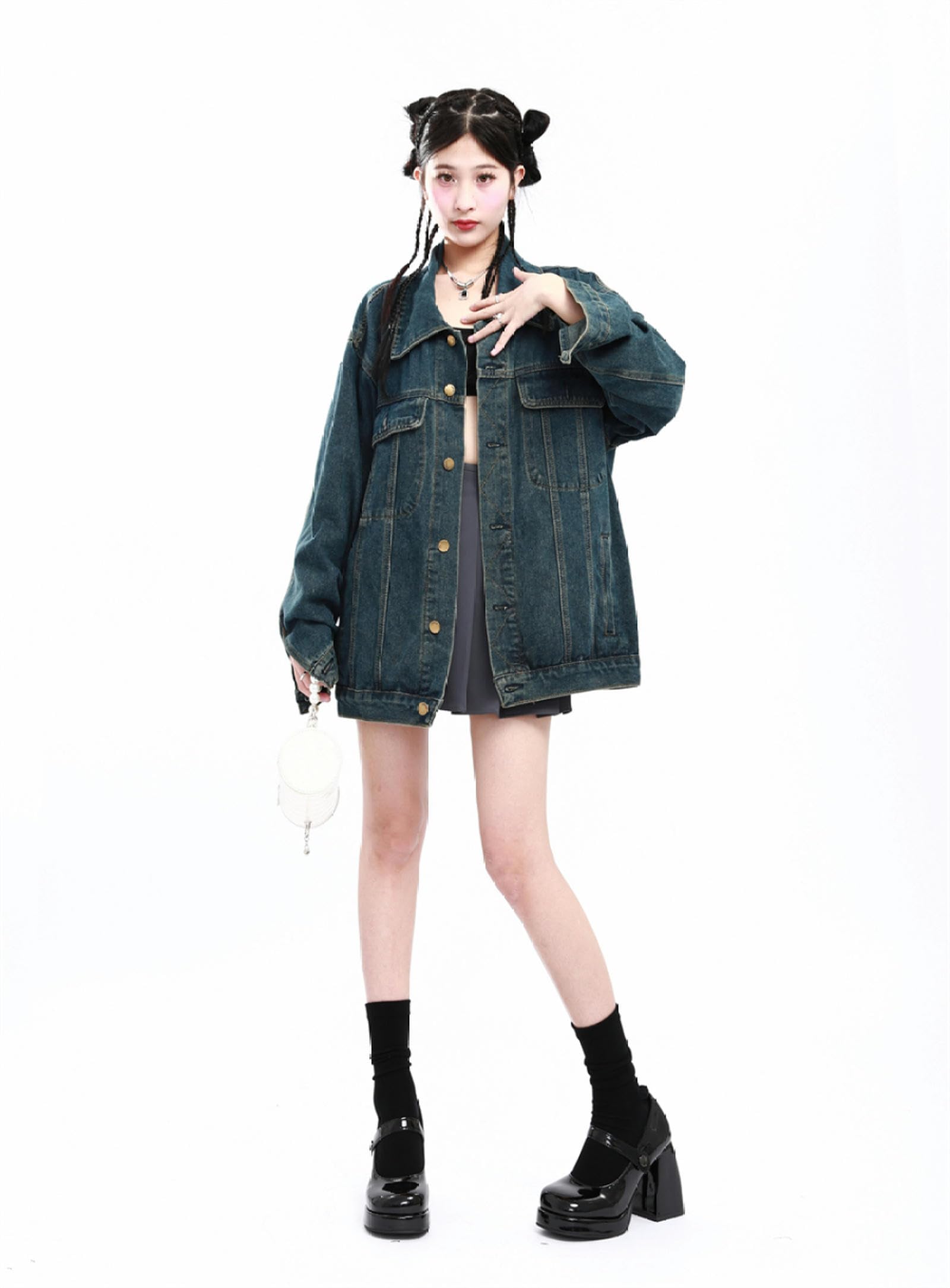 Chaquetas vaqueras retro americanas gran tamaño mujer moda coreana Y2K