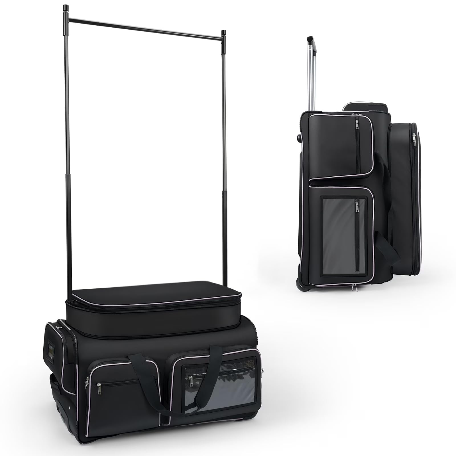 Bagasin Black Dance Bag With Garment Rack,28" Clothes Rolling Duffel Dance Bag With Rack Dance Costumes Garment Bags For Travel, Garment Duffle Bag For Dance Competition Travel Bag With Garment Rack