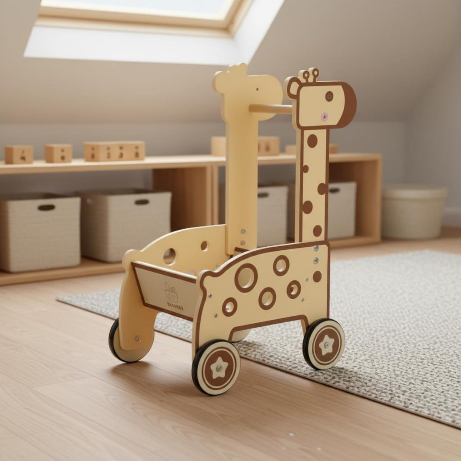 Harilla Kinder Einkaufswagen Spielzeug Holz Einkaufswagen Kinderwagen Rollwagen mit Holzrahmen Pushgriff Offener Ablage Und Seitenschlitzen für Rollenspiel Laden Alltag, Rosa Einkaufswagen