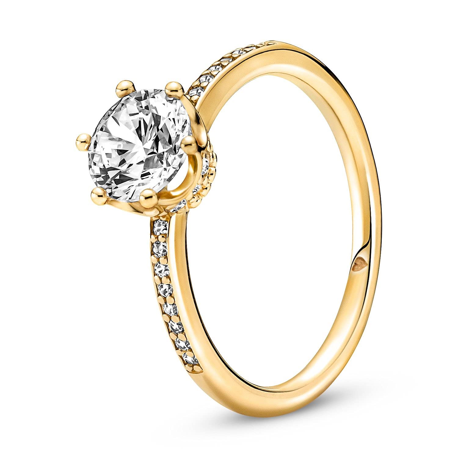 PANDORA Passions Anello con corona brillante placcato in oro 14k con zirconi cubici trasparenti, 60
