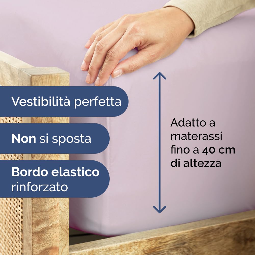 Lenzuolo con angoli 120x200cm - Extra profondo per materassi fino a 40cm (16") di altezza - Morbida microfibra spazzolata - Antipiega, resistente al restringimento e colori - OEKO-TEX - Lavanda chiaro