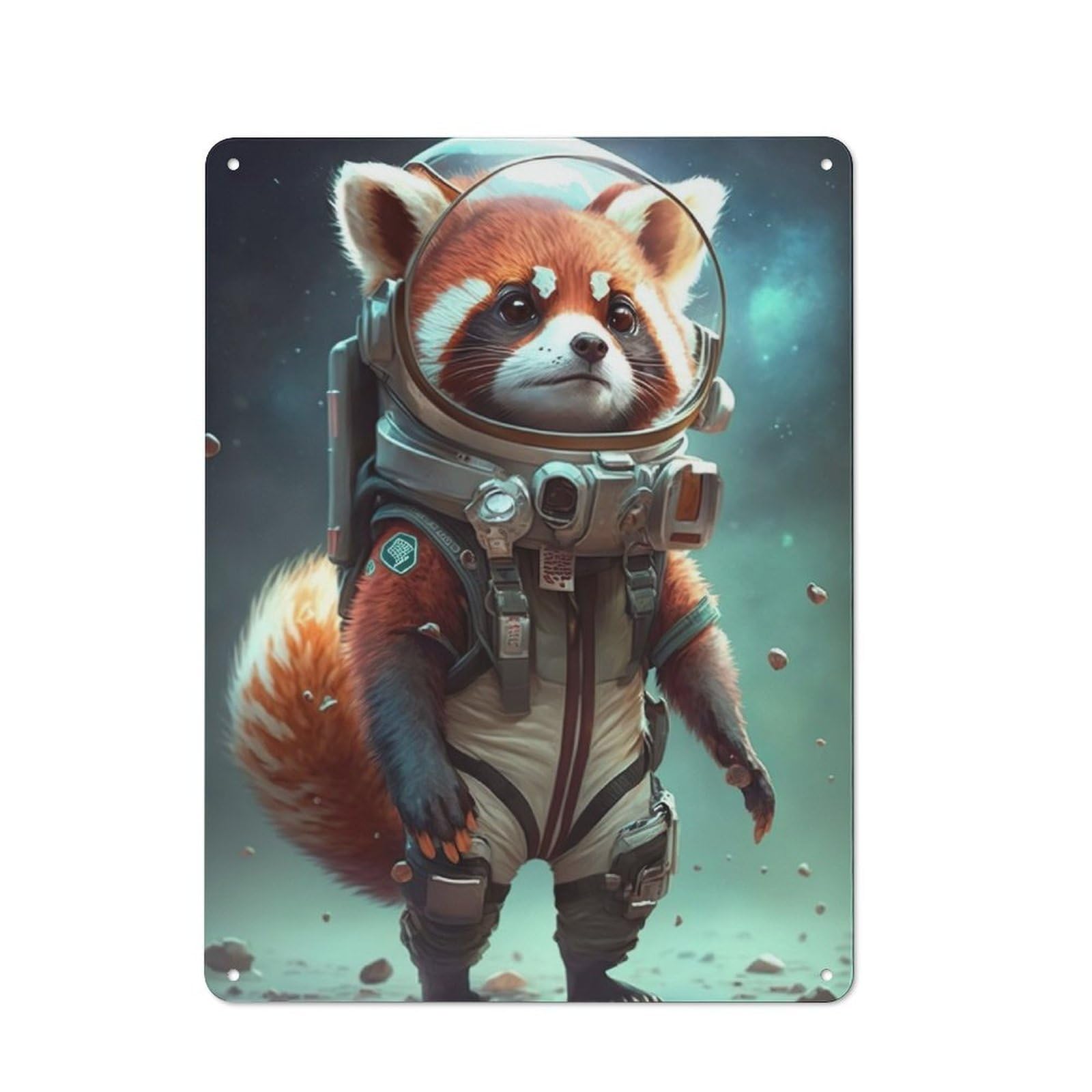 Junmoney Astronaut Space Red Panda Retro Tin Sign 40X30cm For Lounge Or Reading Corner, For Home Wall Decor Collectors