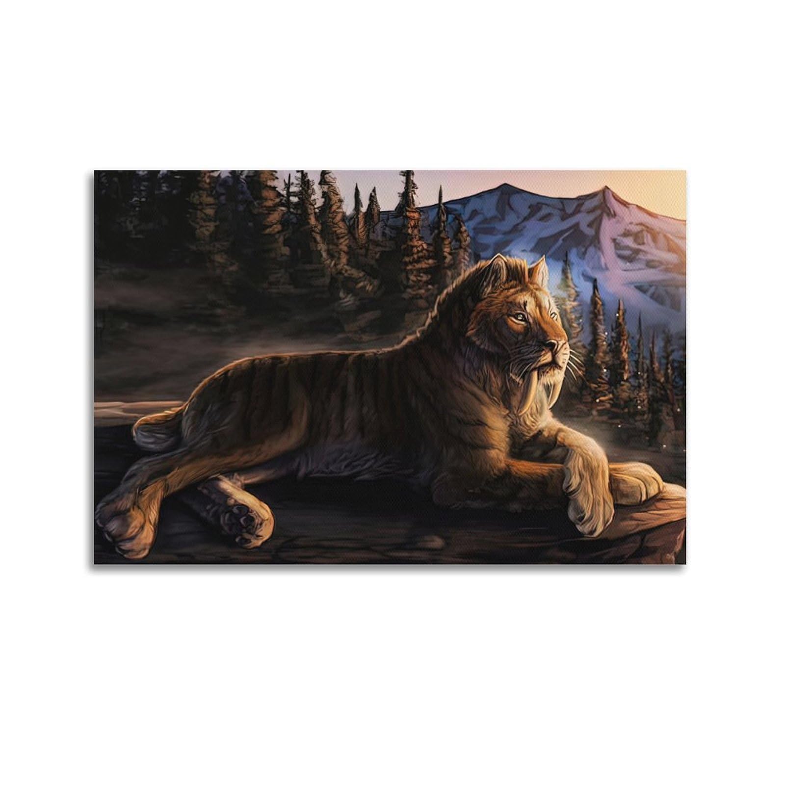 WZKTCL Animals Artwork Poster Resting Saber-toothed Tiger Poster Decorative Painting Canvas Wall Posters And Art Picture Print Modern Family Bedroom Decor Posters 12x18inch(30x45cm)