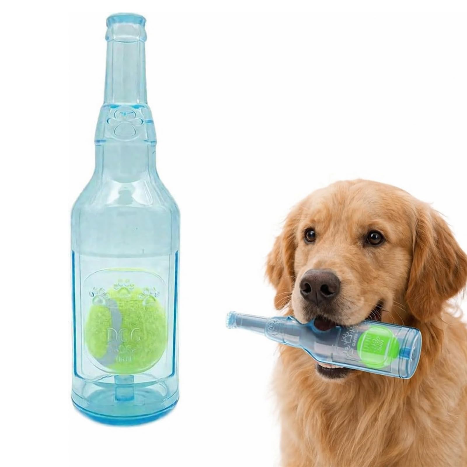 Squeaky Dog Toys – Indestructible Bottle-Shaped Chew Toy with Tennis Ball Inside, Durable Puppy Toy for Chewing, Teeth Cleaning & Outdoor Play, Interactive Training Toy for Small to Large Dogs