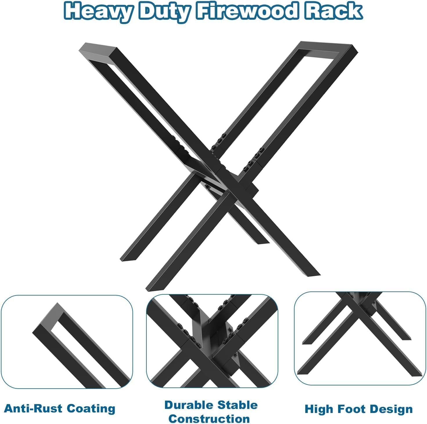 Firewood Rack Indoor Outdoor, Metal Wood Storage Holds Up to 110 lbs Logs Stacking Stand, Heavy Duty Firewood Stand for Fireplace, Fire pit