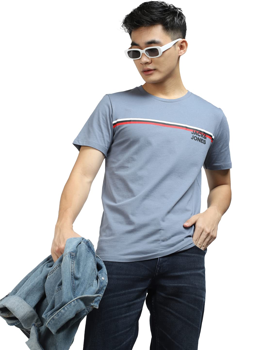 JACK & JONES Men's Printed Slim Fit Crew Neck T-Shirt