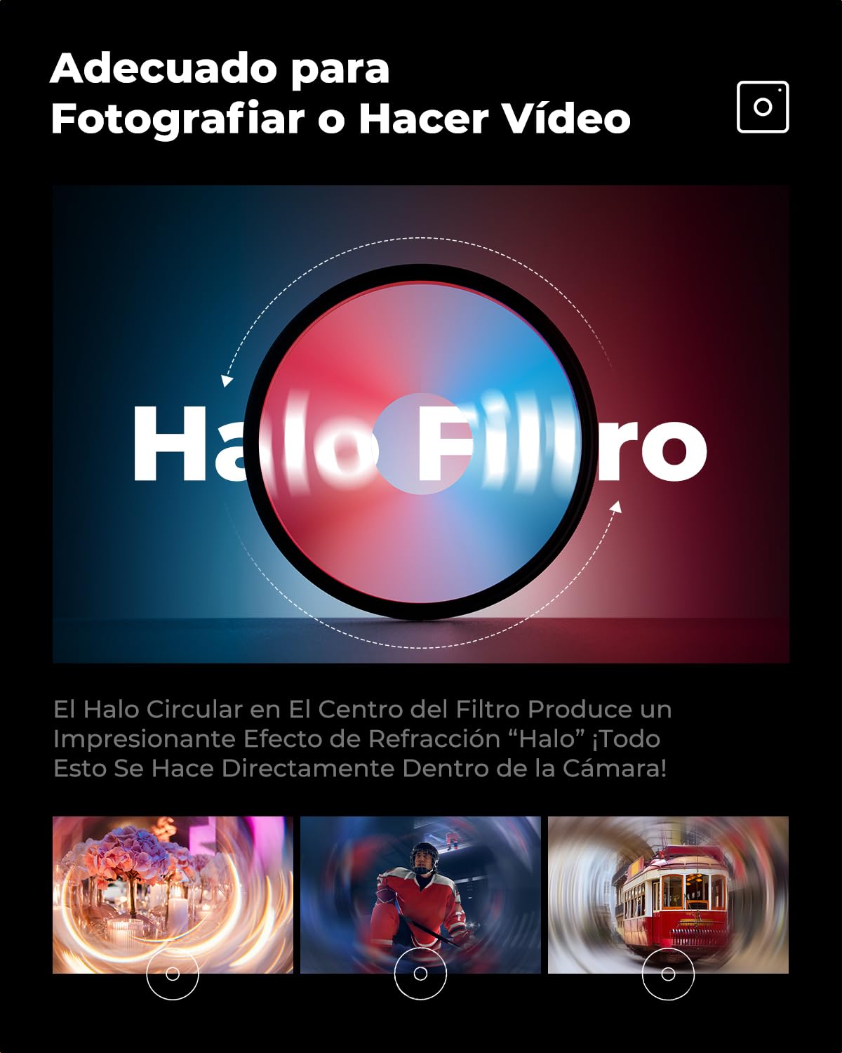 K&F Concept Nano-Bacis Espiral Halo Filtro de Efecto, Filtro Prisma de Efectos Especial de Vidrio Óptico con 3 Paños de Limpieza