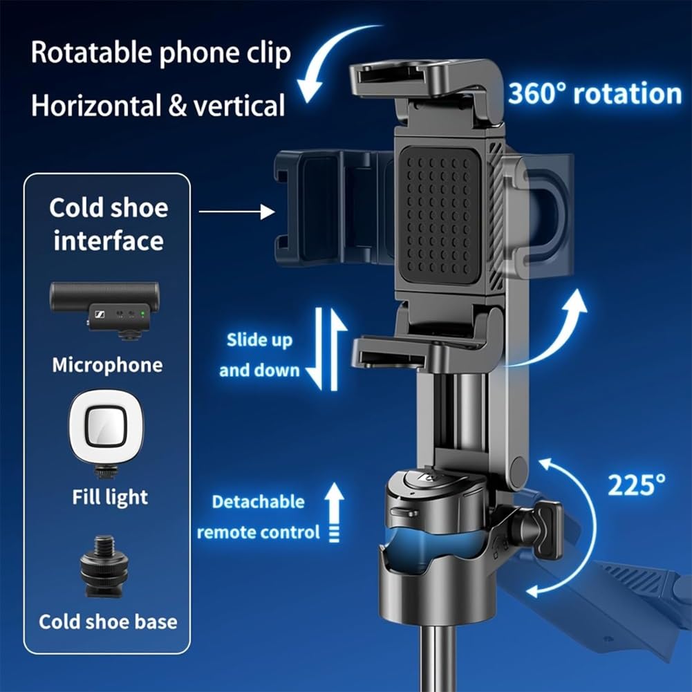 Klype Trépied-Grip Snappro Selfie Stick Trépied Bluetooth Extensible Smartphone Portable avec Télécommandeet Support pour Vidéo & Voyage(Black1)