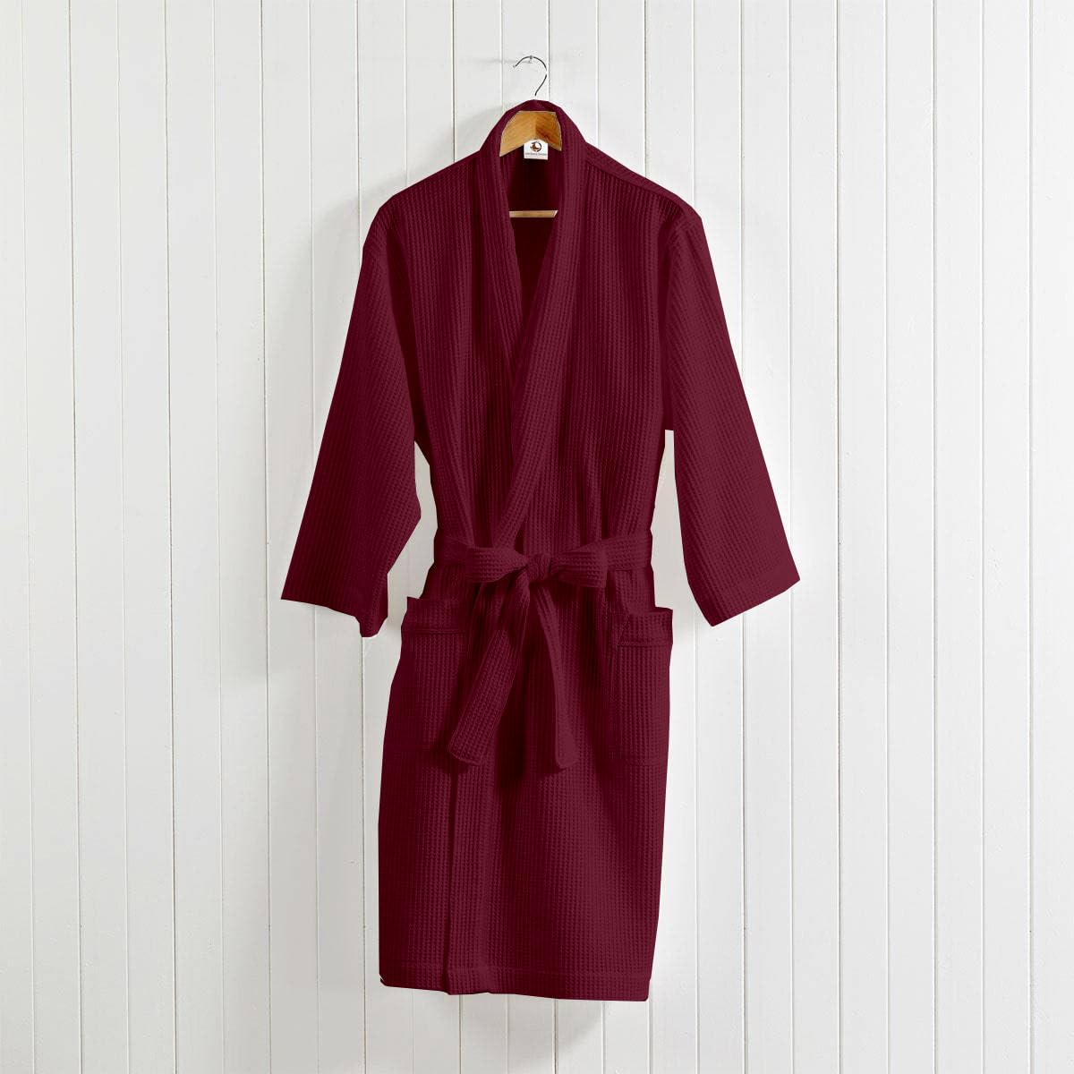 Enchant Home Maroon Cotton Waffle Bathrobe for Women and Men, Lightweight Soft Unisex Knee Length Cotton Robe, Premium Comfortable Dressing Gown for Home Loungewear Use and Relaxation Bathrobe 3
