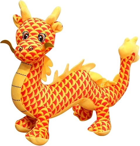ELAINREN Dragón chino realista de peluche 3D de año nuevo chino, juguete de peluche realista de león dragón de 17.7 pulgadas de largo para jugar o