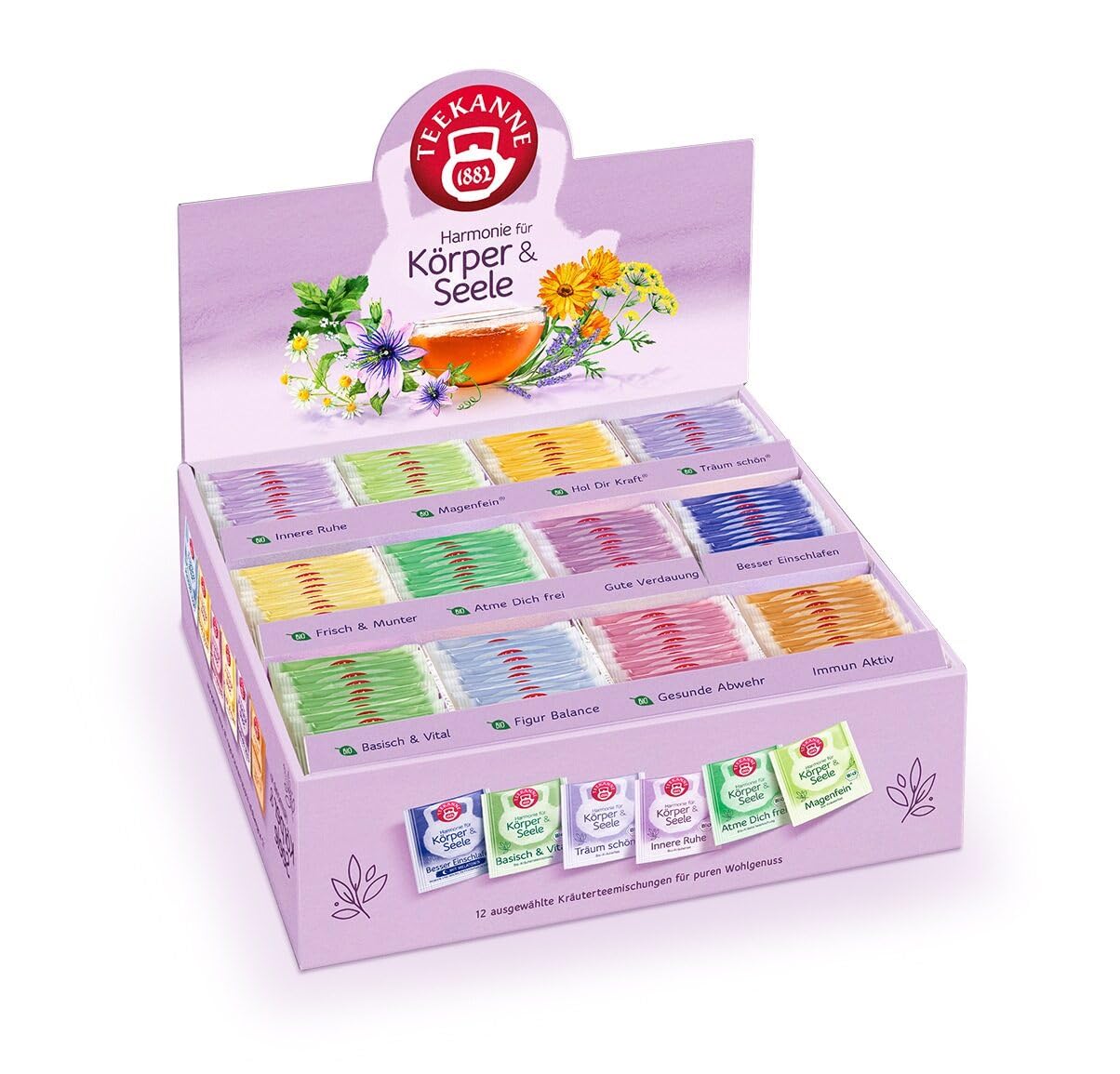 TEEKANNE Wohlfühlbox Harmonie für Körper & Seele – 12 Kräutertees für Balance & Entspannung – 180 Teebeutel mit natürlichen Zutaten wie Kamille, Ingwer & Pfefferminze – Tee für Genuss & Wohlbefinden