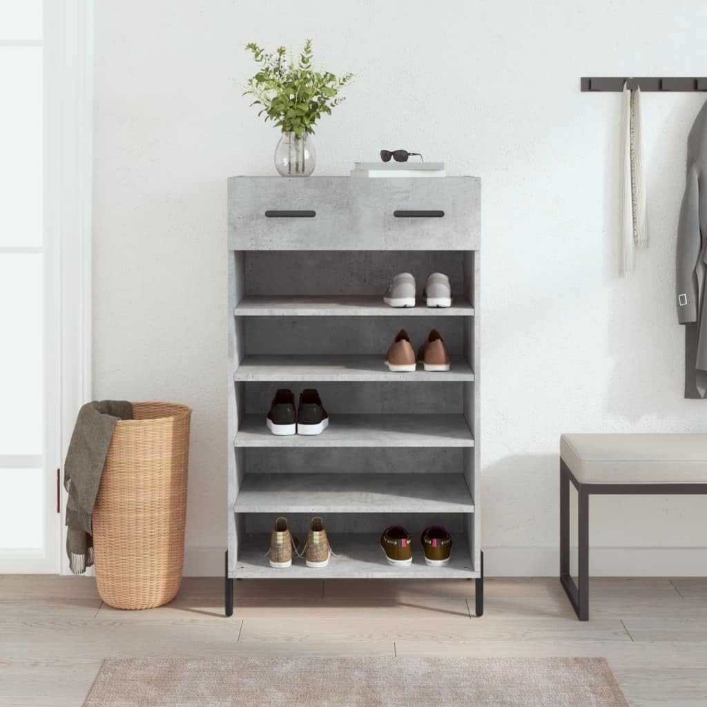 Meuble à chaussures gris béton 60x35x105 cm pour entrée ordonnée