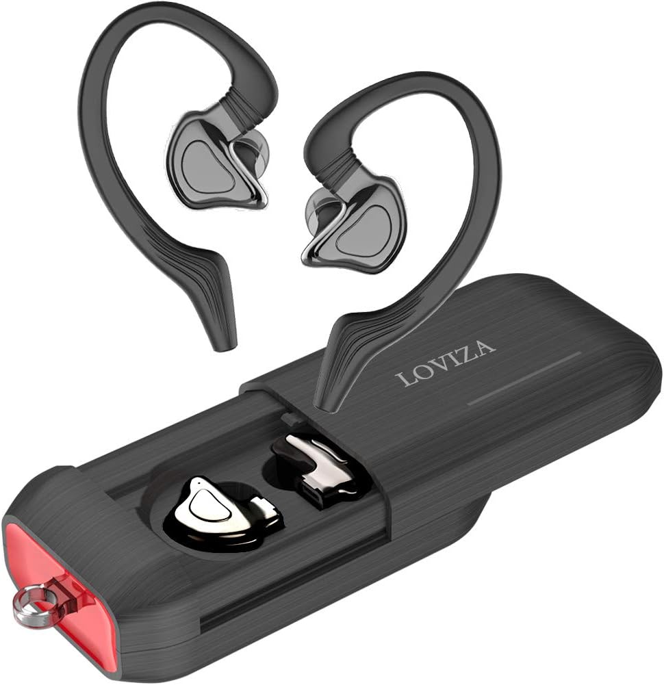 Bluetooth Earbuds Wireless Headphones Sport Earphones,Loviza Sweatproof CVC 6.0 Noise Cancenlling Headphones with Strong Stereo and Built-in Mic, Portable Charging Station Support to Charge Phone
