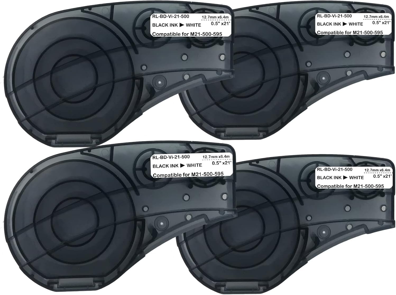 Compatible Label Tape Replacememt for M21-500-595-WT Cartridge Ribbon, 1/2 inches Adhesion Vinyl Labels Tape, Work with BMP21-PLUS/LAB M210 M211 Printer,21' Length 0.5" Width-4 Roll