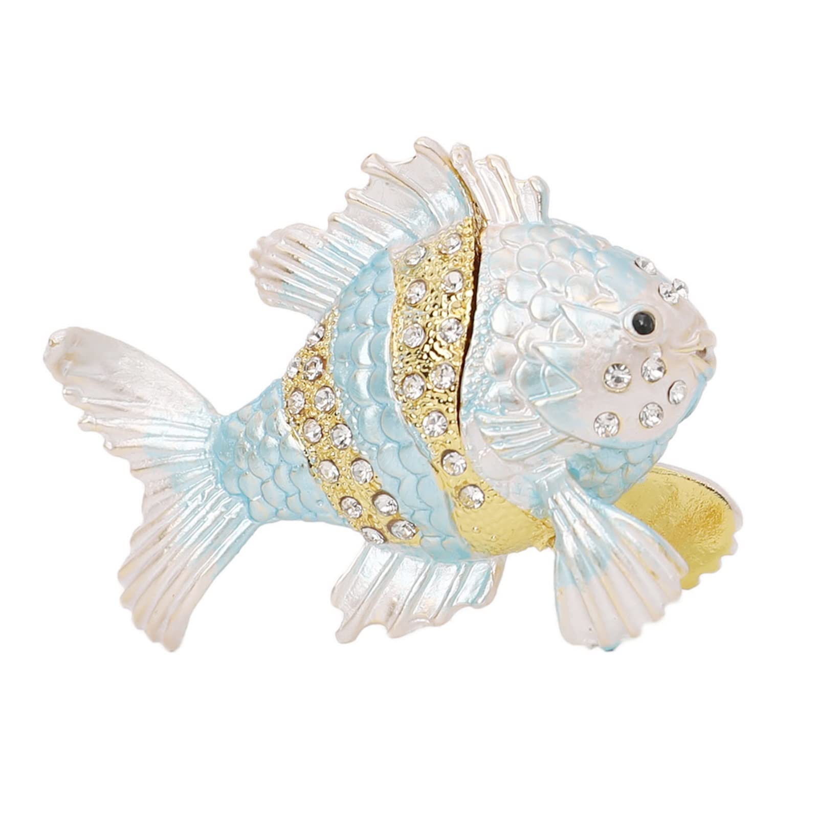 Joyero con Cristales Enjoyados, Diseño De Pez Dorado, con Bisagras, Figuras Coleccionables De Animales, Pequeño Joyero para Guardar Joyas Y Tesoros.(Pez Dorado Azul)