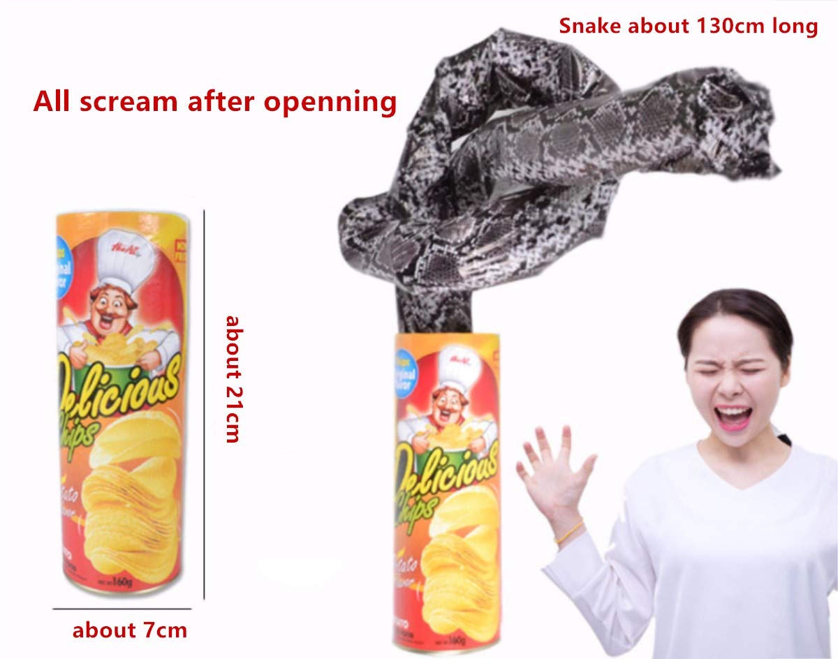 davidamy's gift Prank Toy Funny Potato Chip Cans Scary Trick Jump Spring Snake Toy April Fool Day Halloween Party Halloween Screaming Jokes Prank Toy Large Size (Jump Spring Snake)