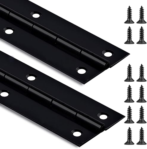 Bisagras de piano negro de 18 x 2 pulgadas, bisagra de piano de acero inoxidable resistente, bisagra continua para gabinete, puerta, cajas de madera