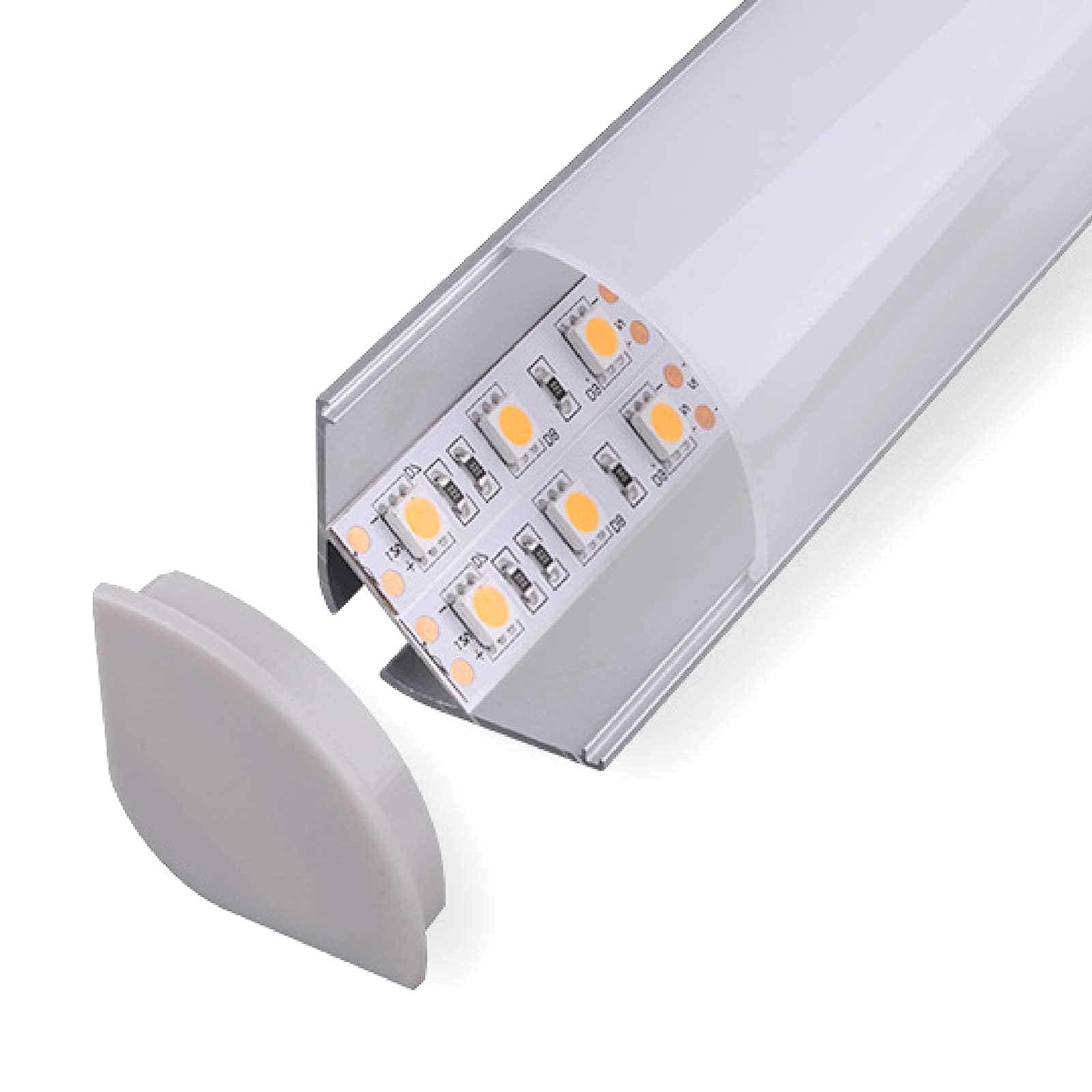 Profilo LED Alluminio 2m Bianco Con Copertura Opale - Canale Per Strisce LED Fino A 10mm - Installazione A Parete O Soffitto - 3