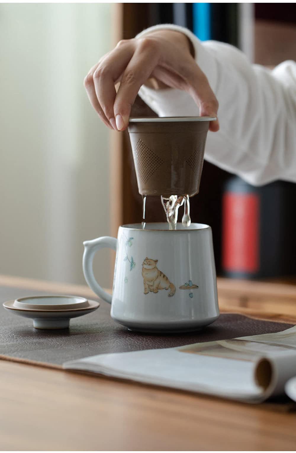 380 ml Ceramiczne Kubki do Herbaty Filtry Wzór Kota Filiżanka Do Kawy Chiński Kubek Do Herbaty Zestaw Do Herbaty