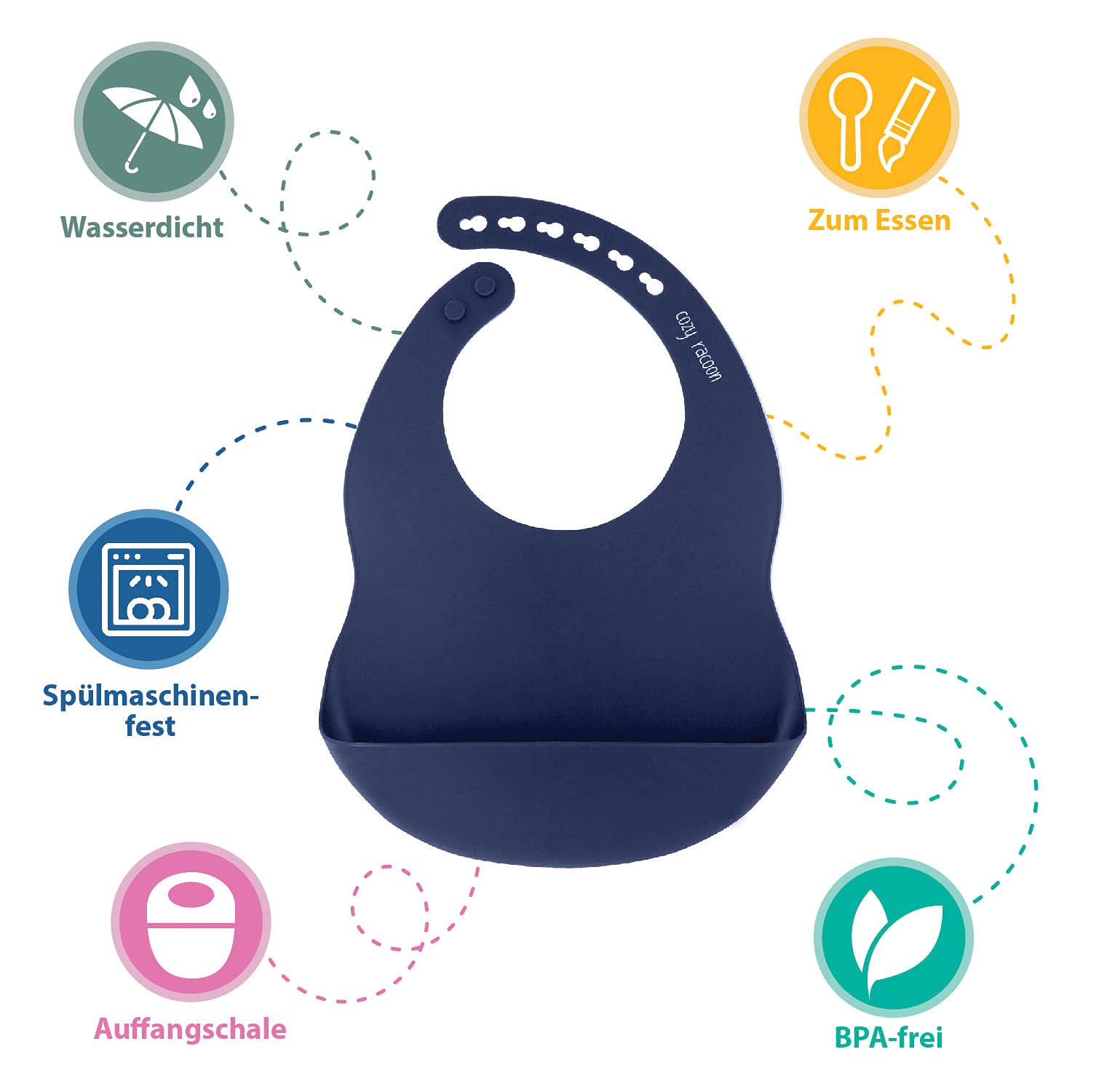 Cozy Racoon Baby Bib with Crumb Tray for Girls & Boys Waterproof Washable Baby Bib - Image 3