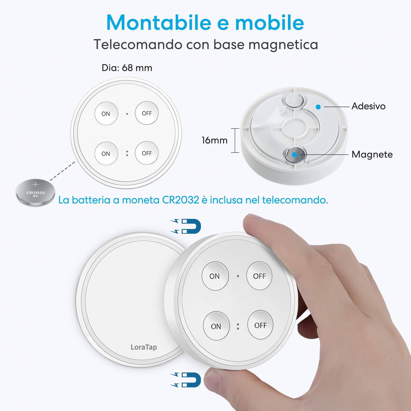 Paio Portalampada E27 Senza Fili, LoraTap 2pz Adattatore per Lampadina + Interruttore Remoto Portatile con Base Magnetica, Telecomando Fino a 200 Metri 230V, On Off Switch Wireless per Lampade