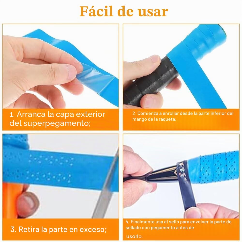 6 Bandas de Agarre para Raquetas de Tenis, Bádminton, Squash, Cinta Autoadhesiva Antideslizante