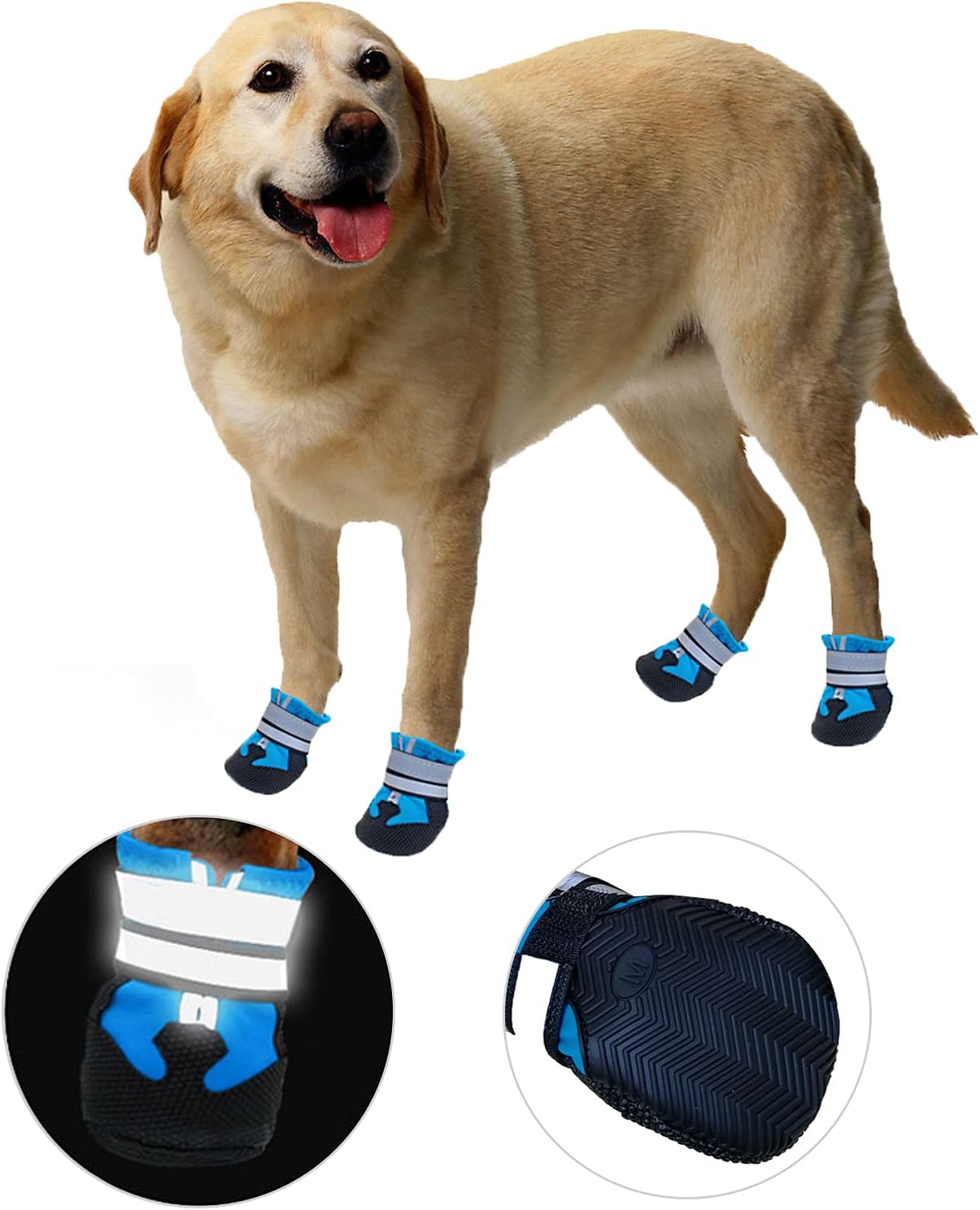 Zokbom Paw Protection Dog, Dog Shoes Waterproof Winter Outdoor Non-Slip, 4 Pieces Dog Shoes Paw Protection with Adjustable Velcro Dog Boots for Small Medium Large