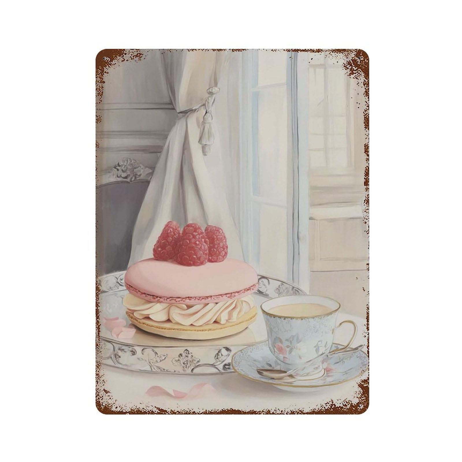 xiaoxiaoshen French Patisserie Elegant Dessert Tea And Macaron Kitchen Parisian Style Café Wo Wall Decor Art Metal Tin Poster Modern Home Decor Art Home Bar Shop Decorations Vintage Sign 40x30cm