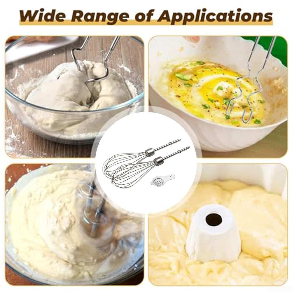Edelstahl-Mixer- und Mixer-Aufsatz-Set für Kenwood Handmixer, Ersatzteile inklusive Rührpaddel und Knethaken, einfach zu installieren für Küche Backen und Kochen, Silber(E*2)
